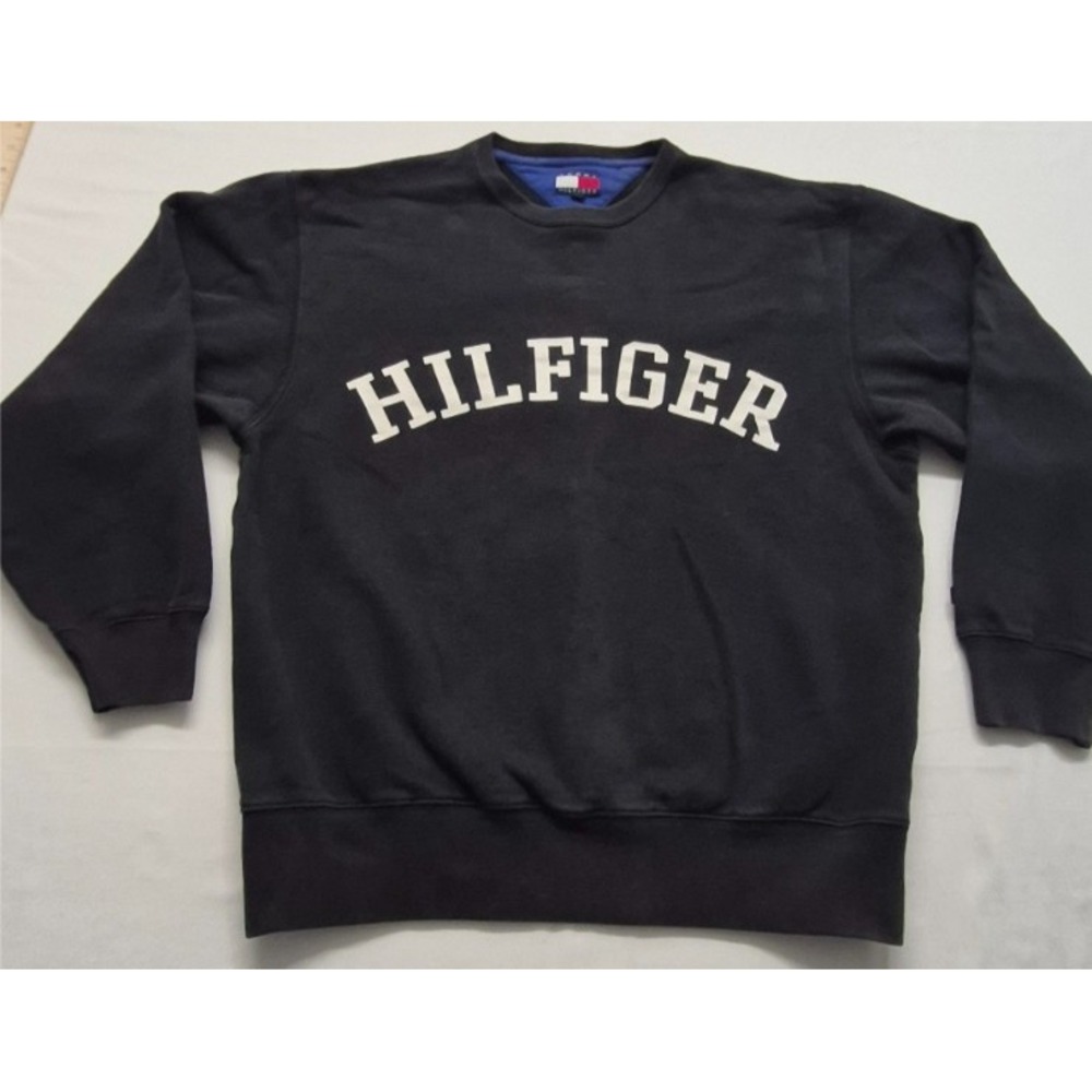 VTG Tommy Hilfiger men's black pullover crew neck sweatshirt white logo SM